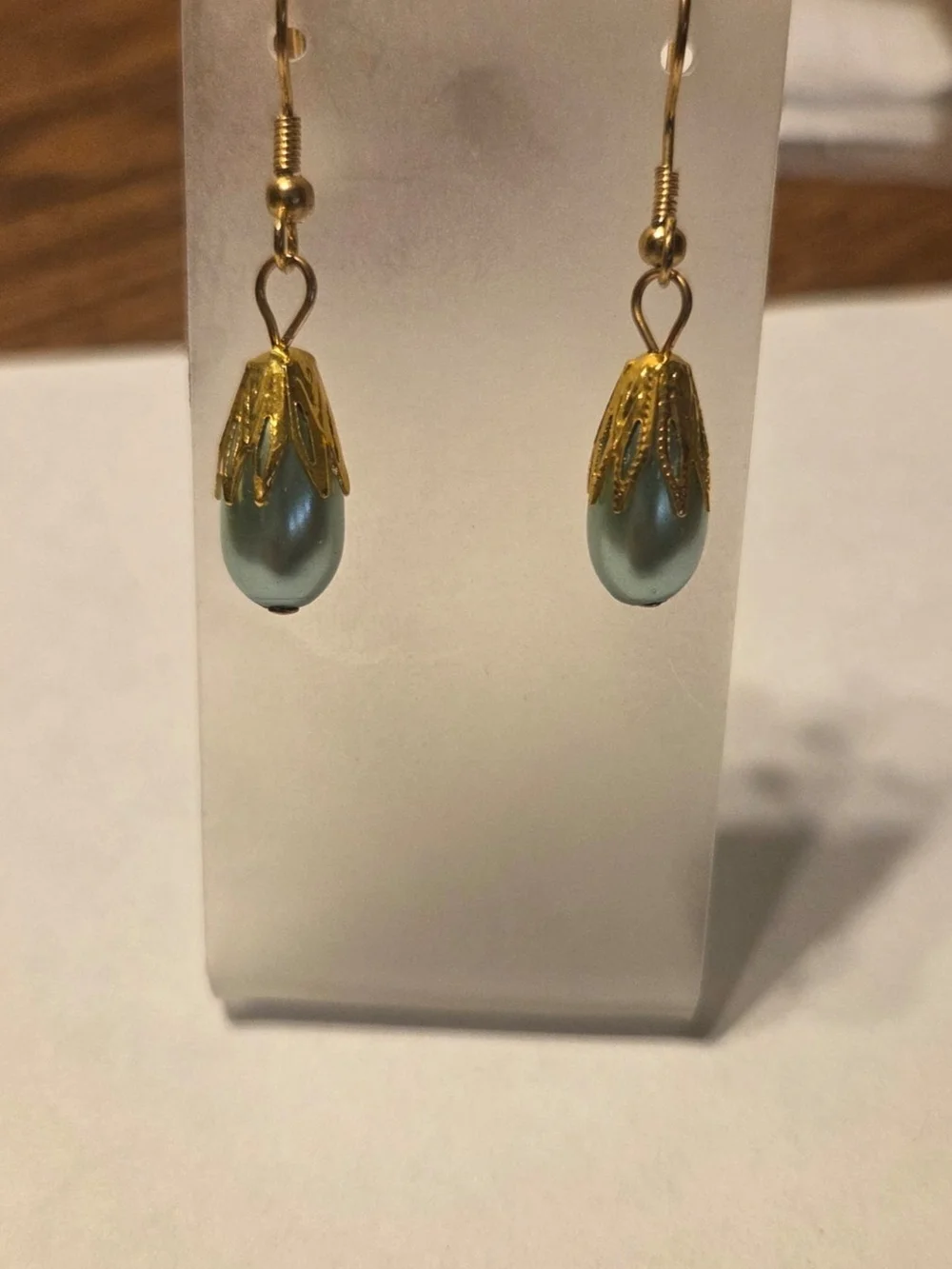 Crystal Pearl Teardrop Earrings With Gold Bead Cap--handmade